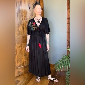Black Embroidered Empire Waist Dress
